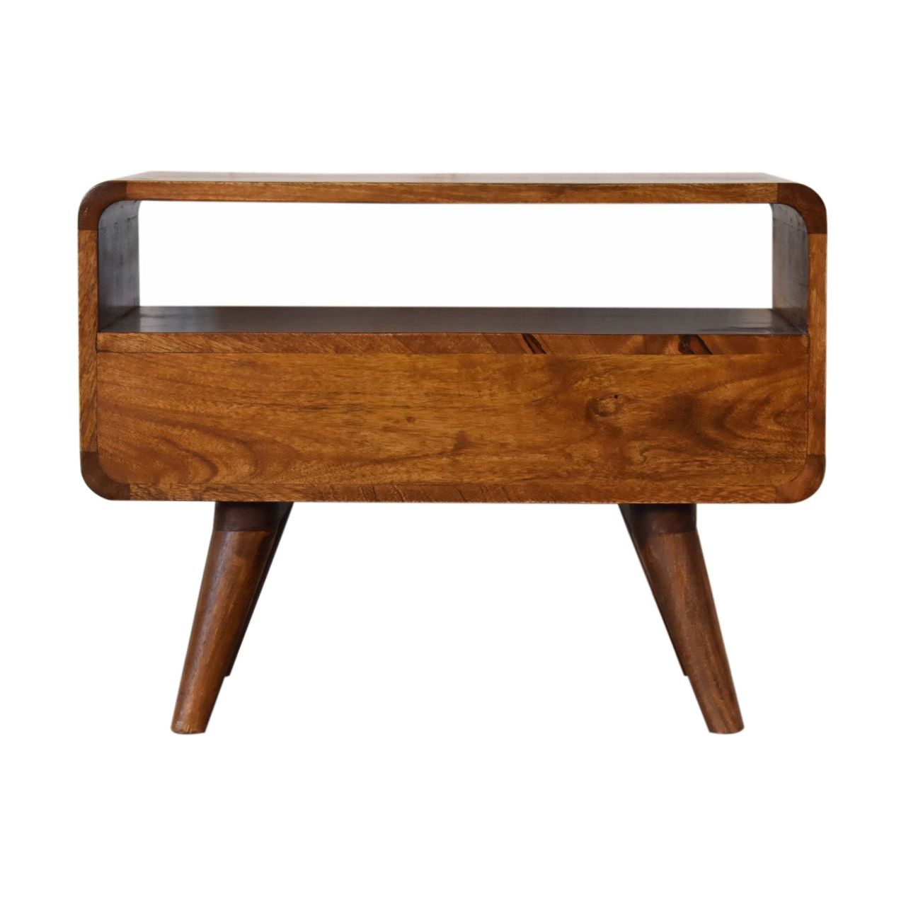 Mini Chestnut Curved Media Unit with 2 Drawers Living with Luxury