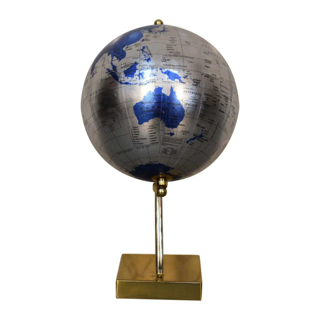 Mixed Chrome and Brass Blue Globe - Living with Luxury