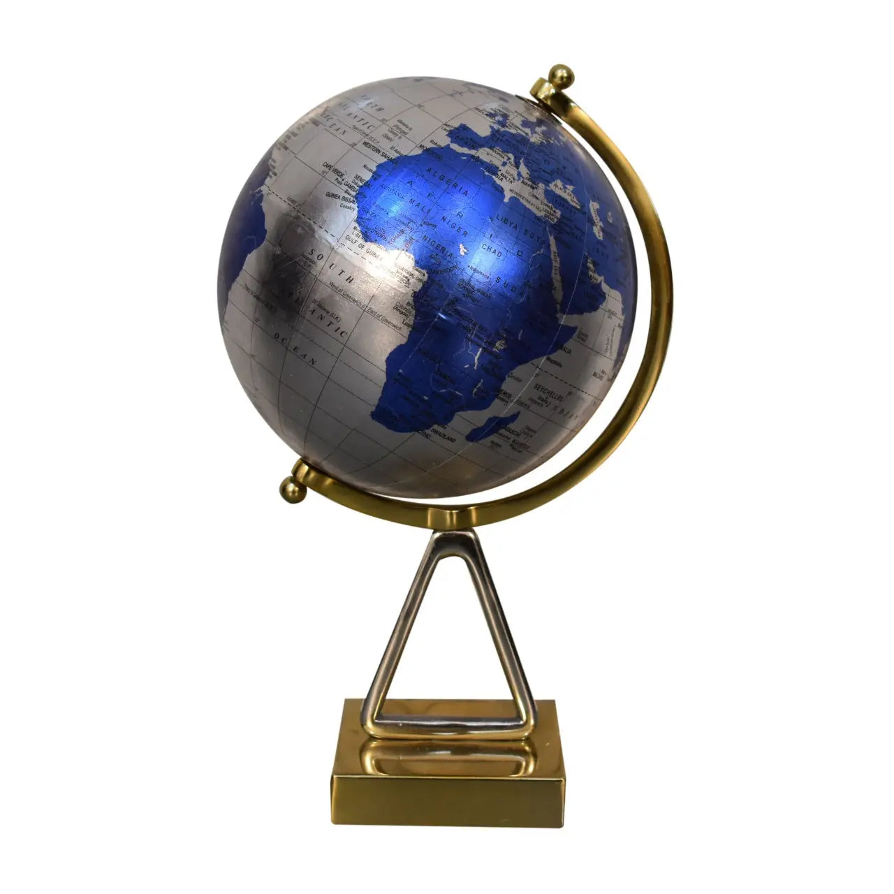 Mixed Chrome and Brass Blue Globe - Living with Luxury