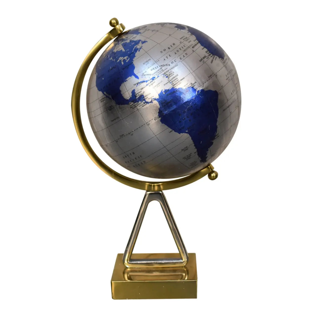 Mixed Chrome and Brass Blue Globe - Living with Luxury