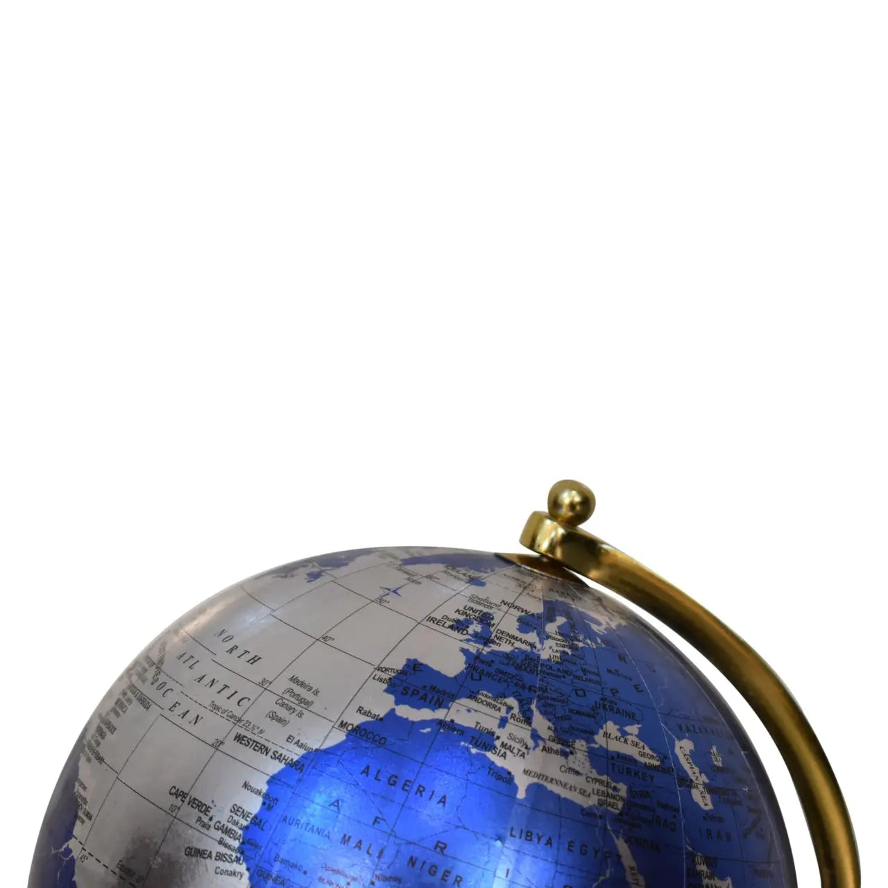 Mixed Chrome and Brass Blue Globe - Living with Luxury