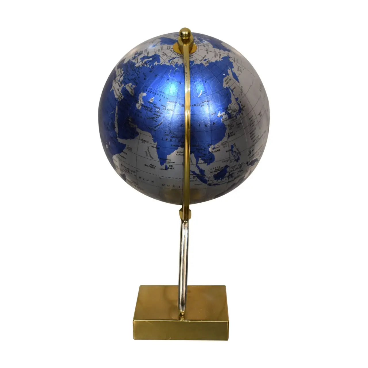 Mixed Chrome and Brass Blue Globe - Living with Luxury