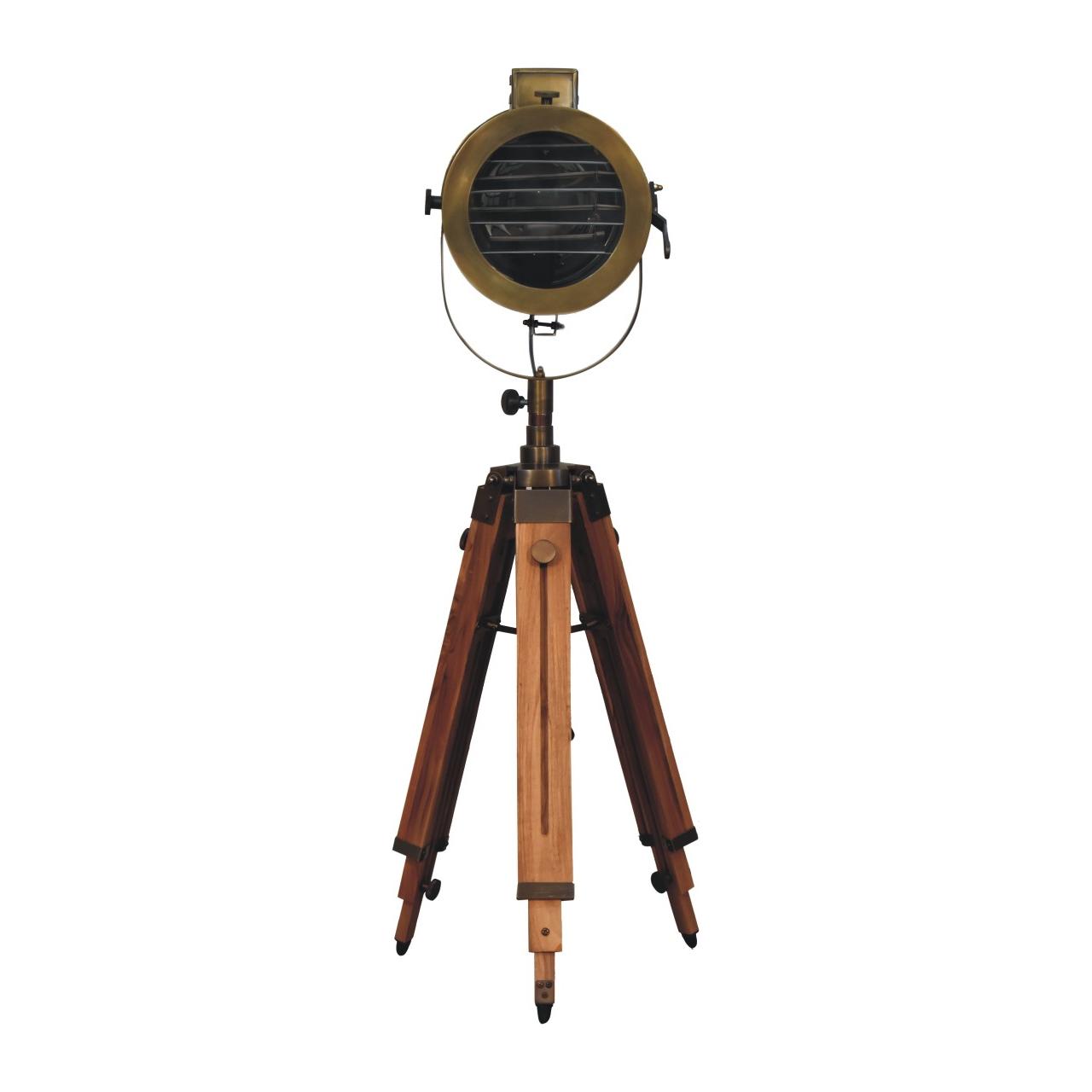 Brass Antique Tripod Fold Spotlight Floor Lamp