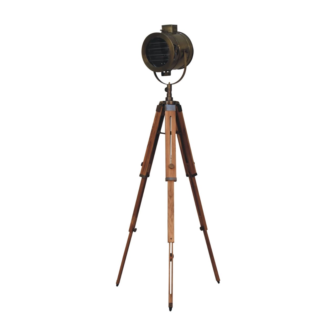 Brass Antique Tripod Fold Spotlight Floor Lamp