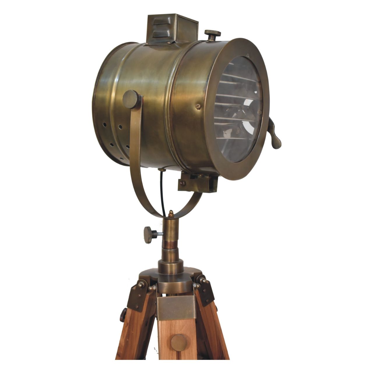 Brass Antique Tripod Fold Spotlight Floor Lamp