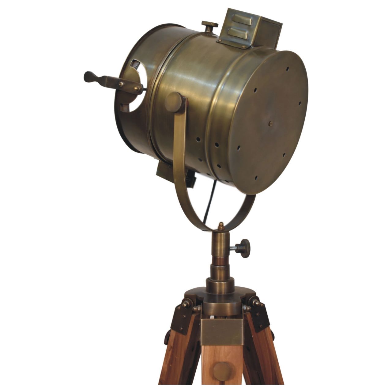 Brass Antique Tripod Fold Spotlight Floor Lamp