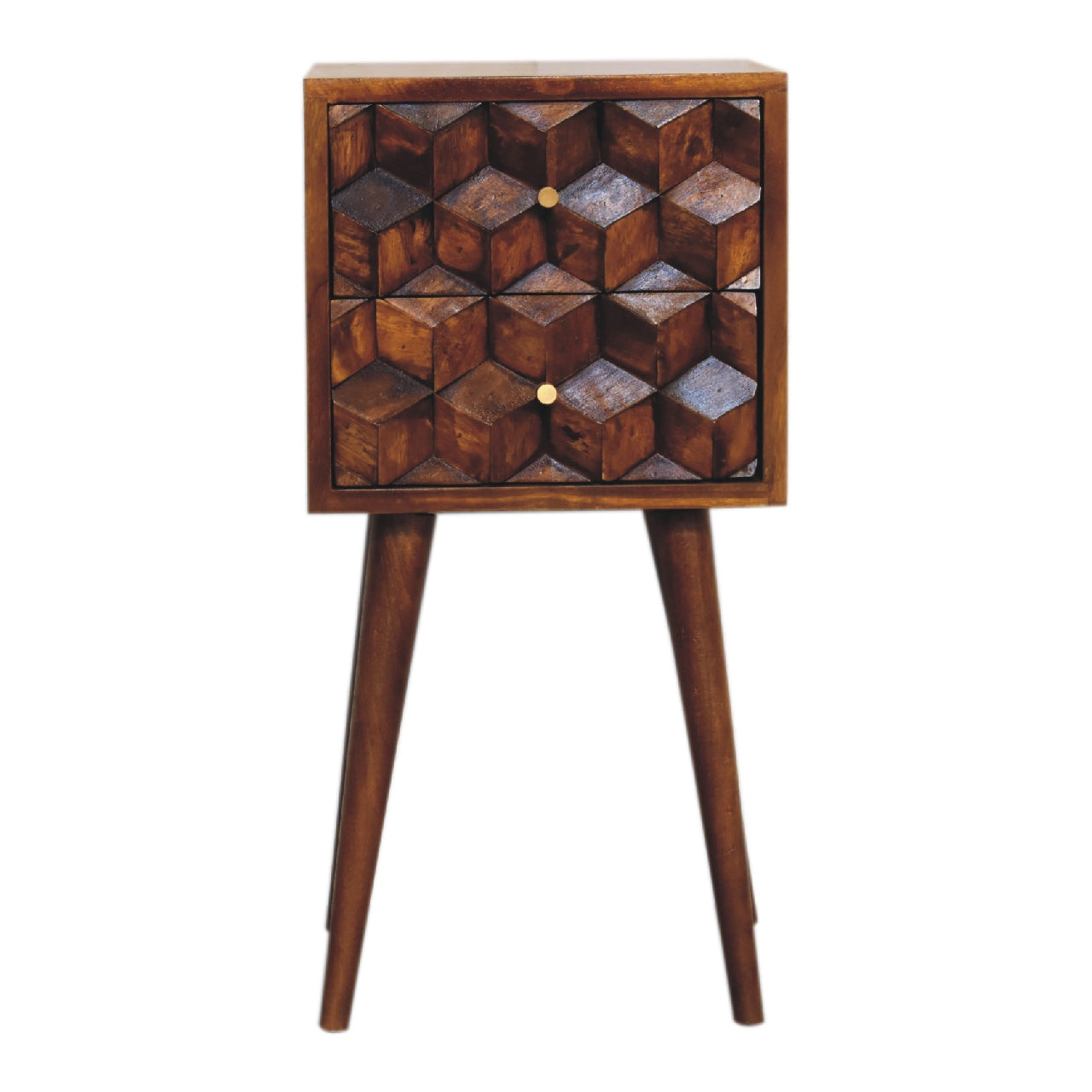 Mini Chestnut Cube 2 Drawer Bedside Living with Luxury
