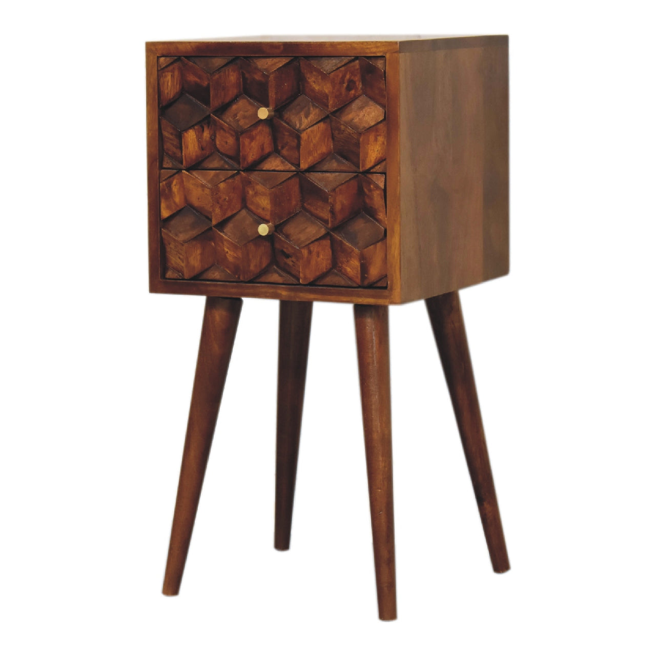 Mini Chestnut Cube 2 Drawer Bedside Living with Luxury
