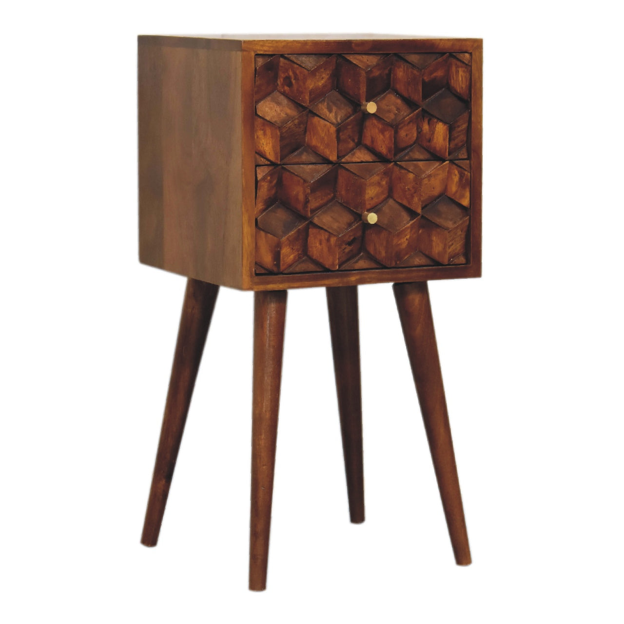 Mini Chestnut Cube 2 Drawer Bedside Living with Luxury