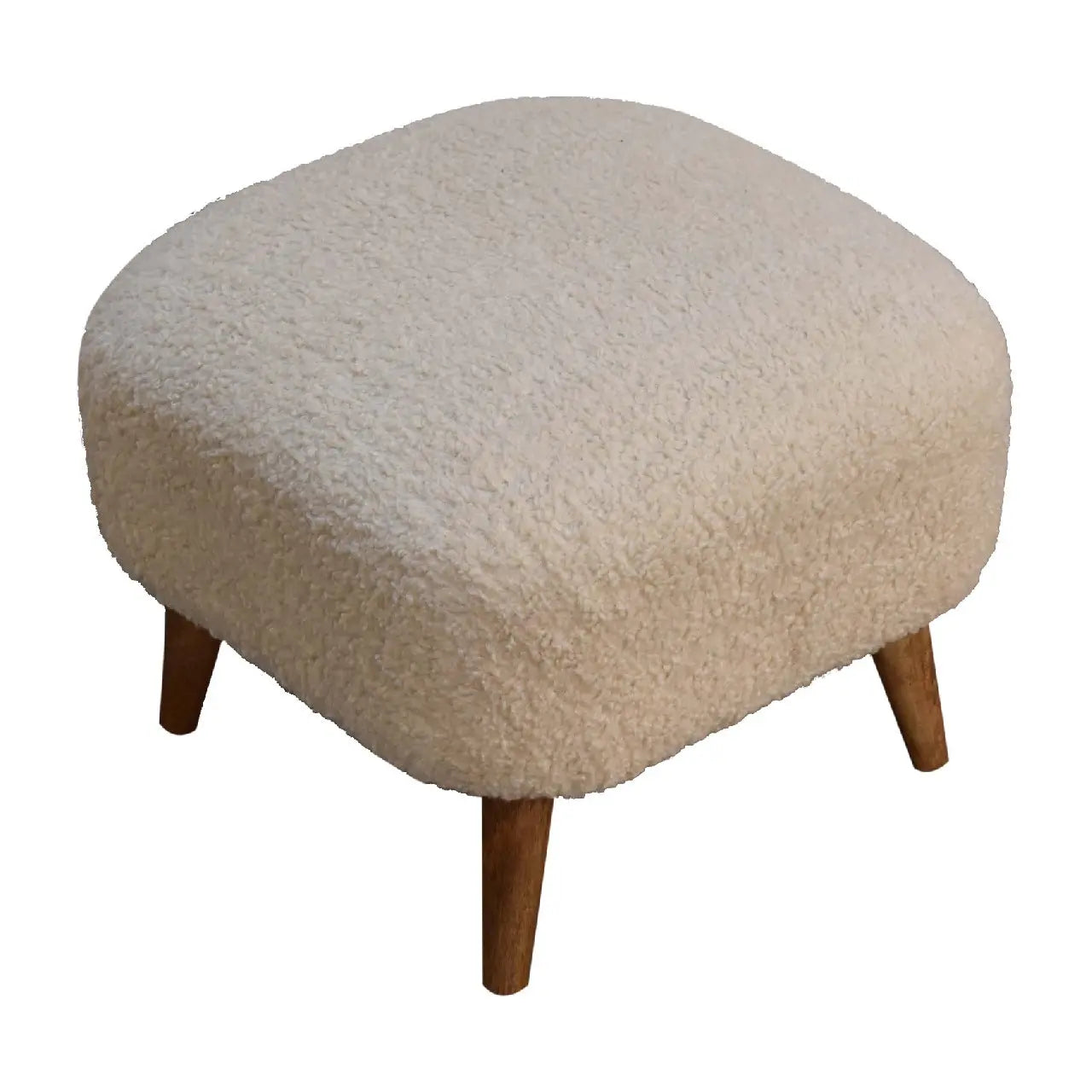 Boucle Cream Square Footstool - Living with Luxury