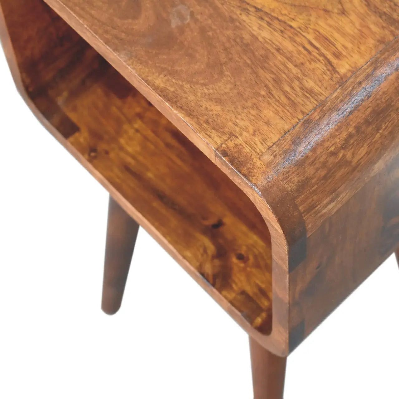 Mini Chestnut Curved Open Bedside - Living with Luxury