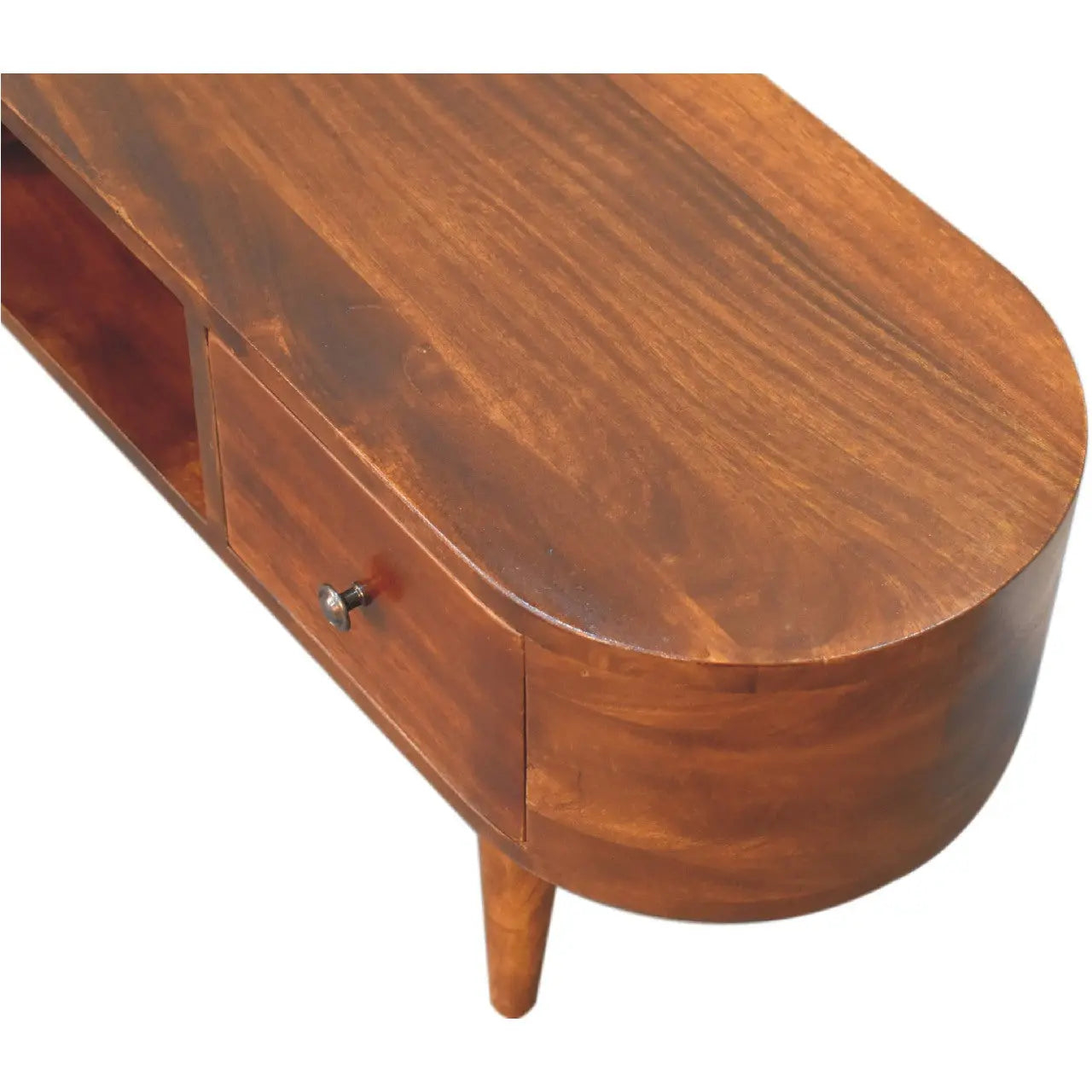 Chestnut Round Open Media Unit - Living with Luxury