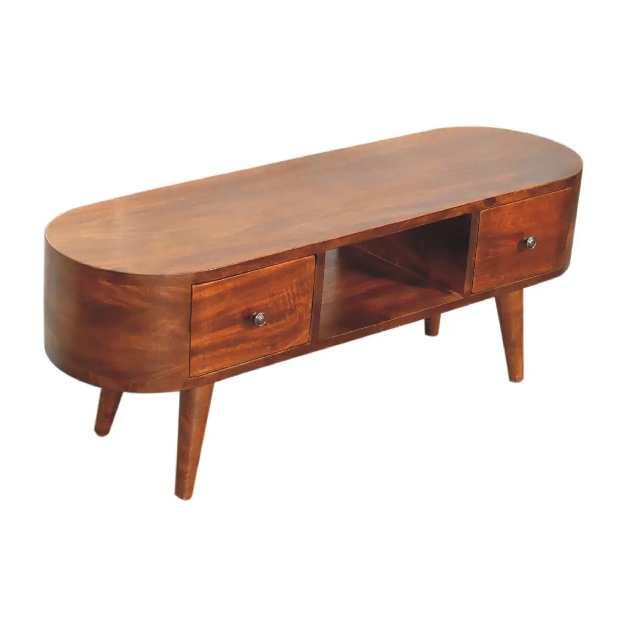 Chestnut Round Open Media Unit - Living with Luxury