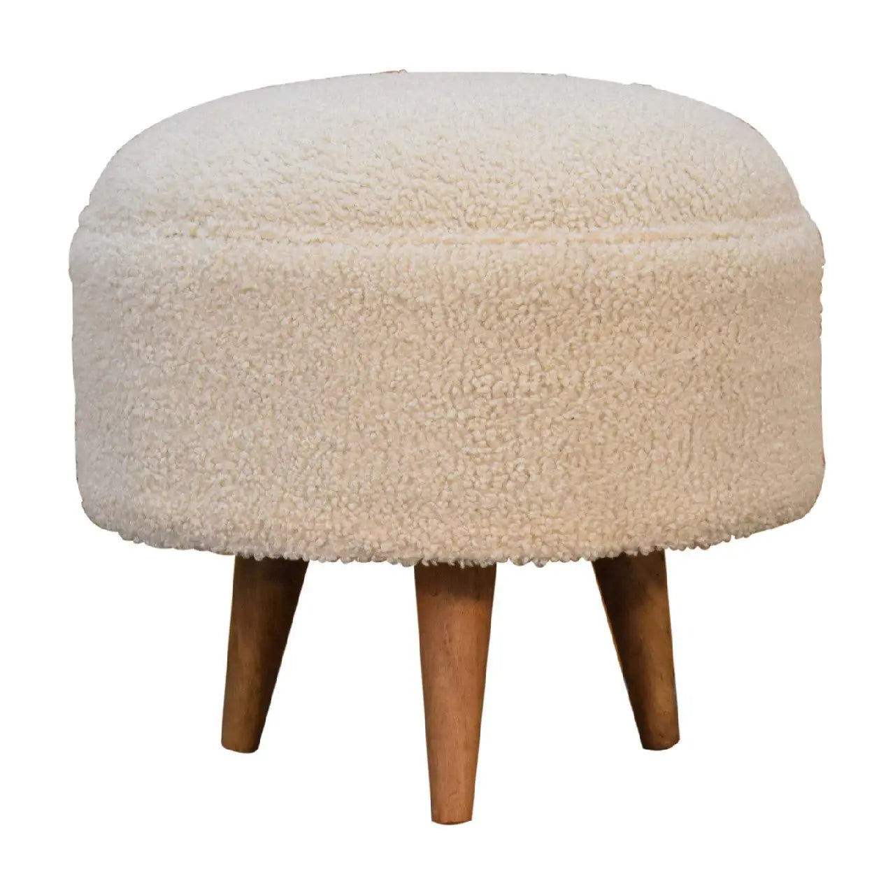 Cream Boucle Rounded Footstool - Living with Luxury