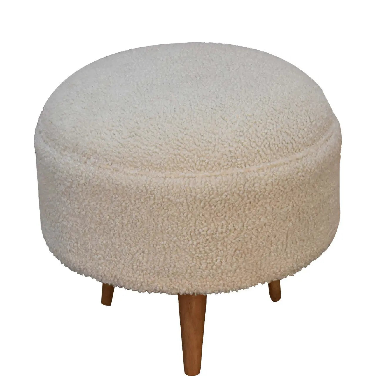 Cream Boucle Rounded Footstool - Living with Luxury