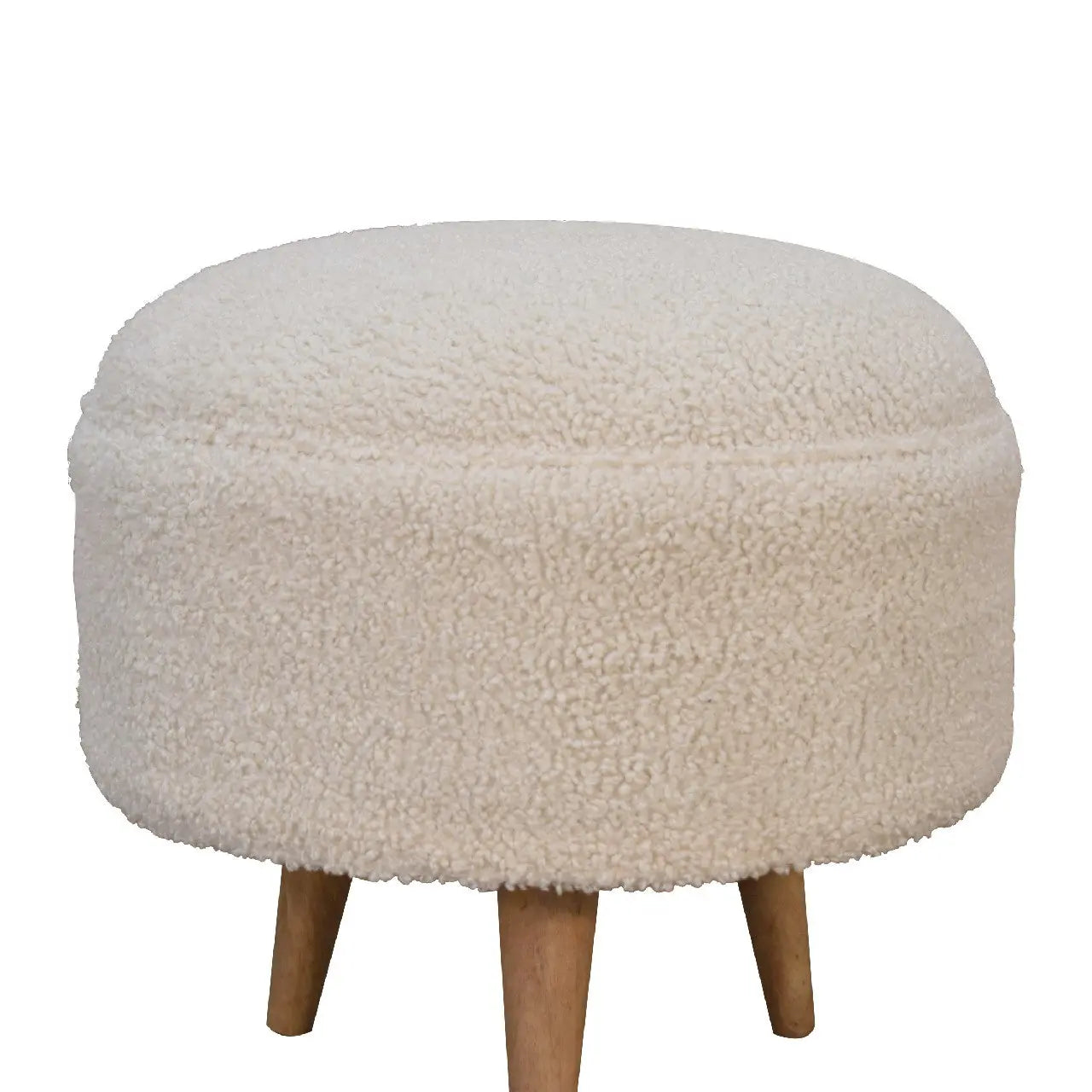 Cream Boucle Rounded Footstool - Living with Luxury