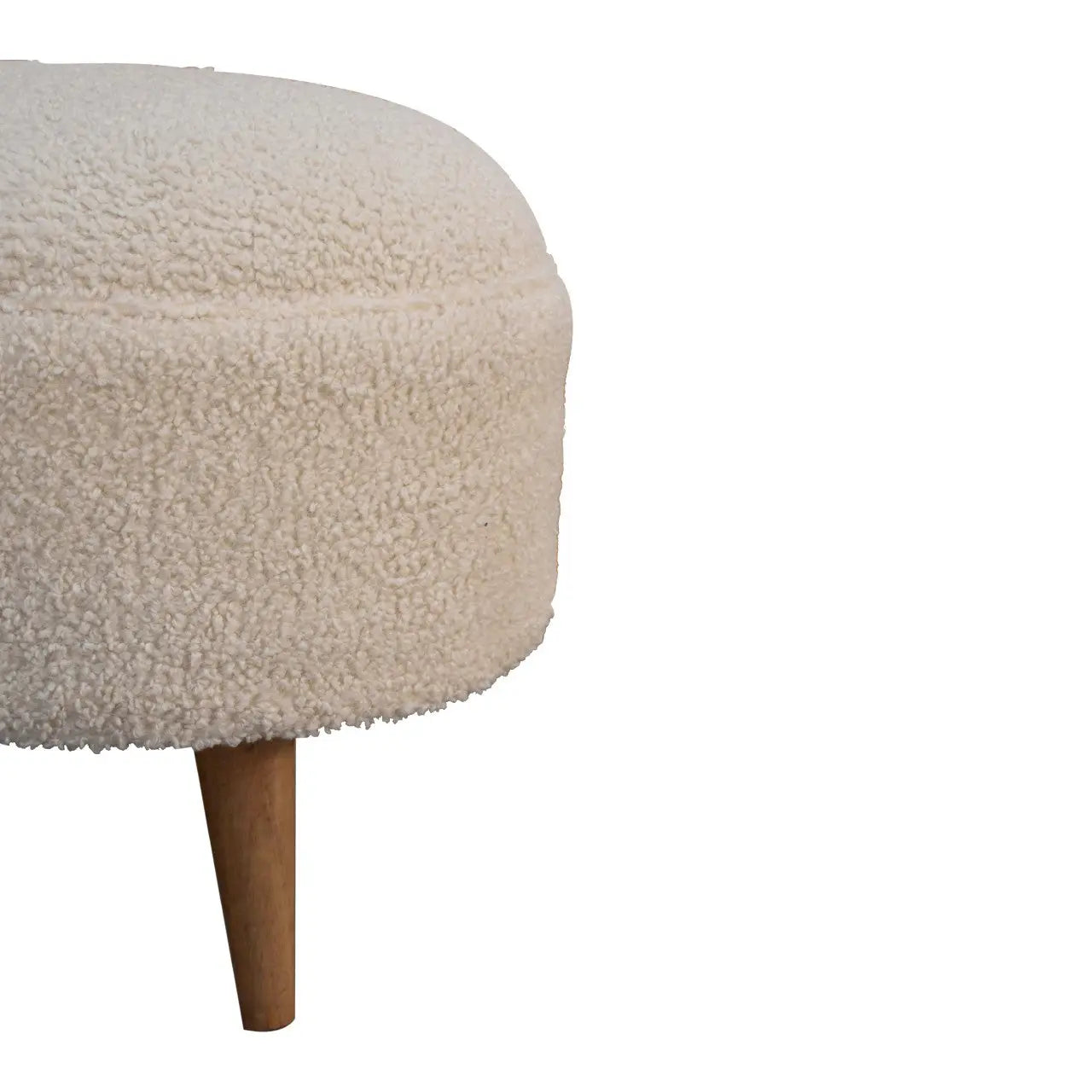 Cream Boucle Rounded Footstool - Living with Luxury