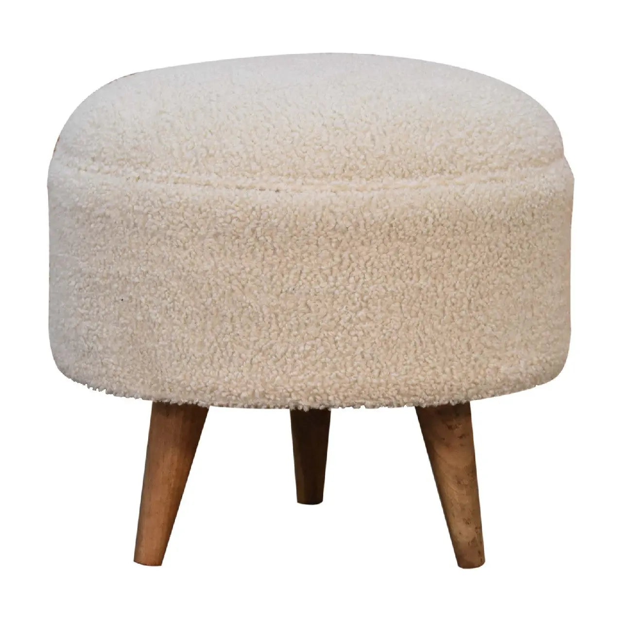 Cream Boucle Rounded Footstool - Living with Luxury
