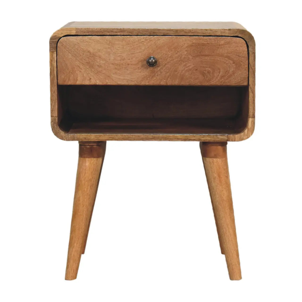 Curved Oak-ish Open Bedside - Living with Luxury