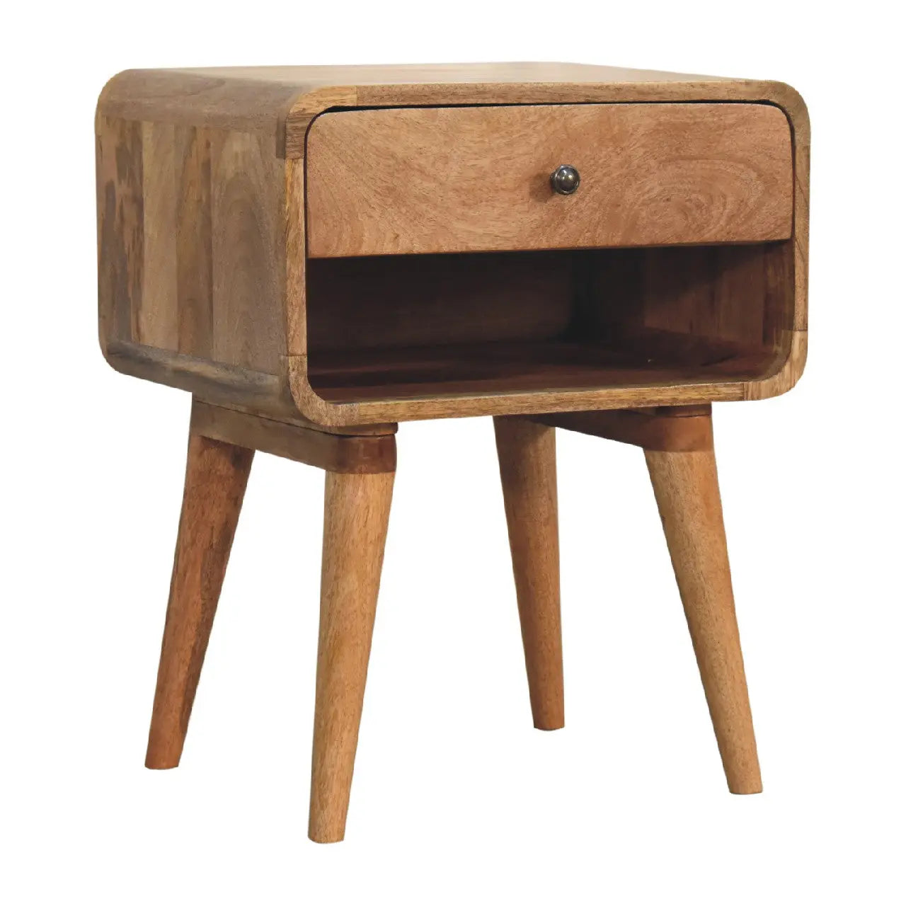 Curved Oak-ish Open Bedside - Living with Luxury