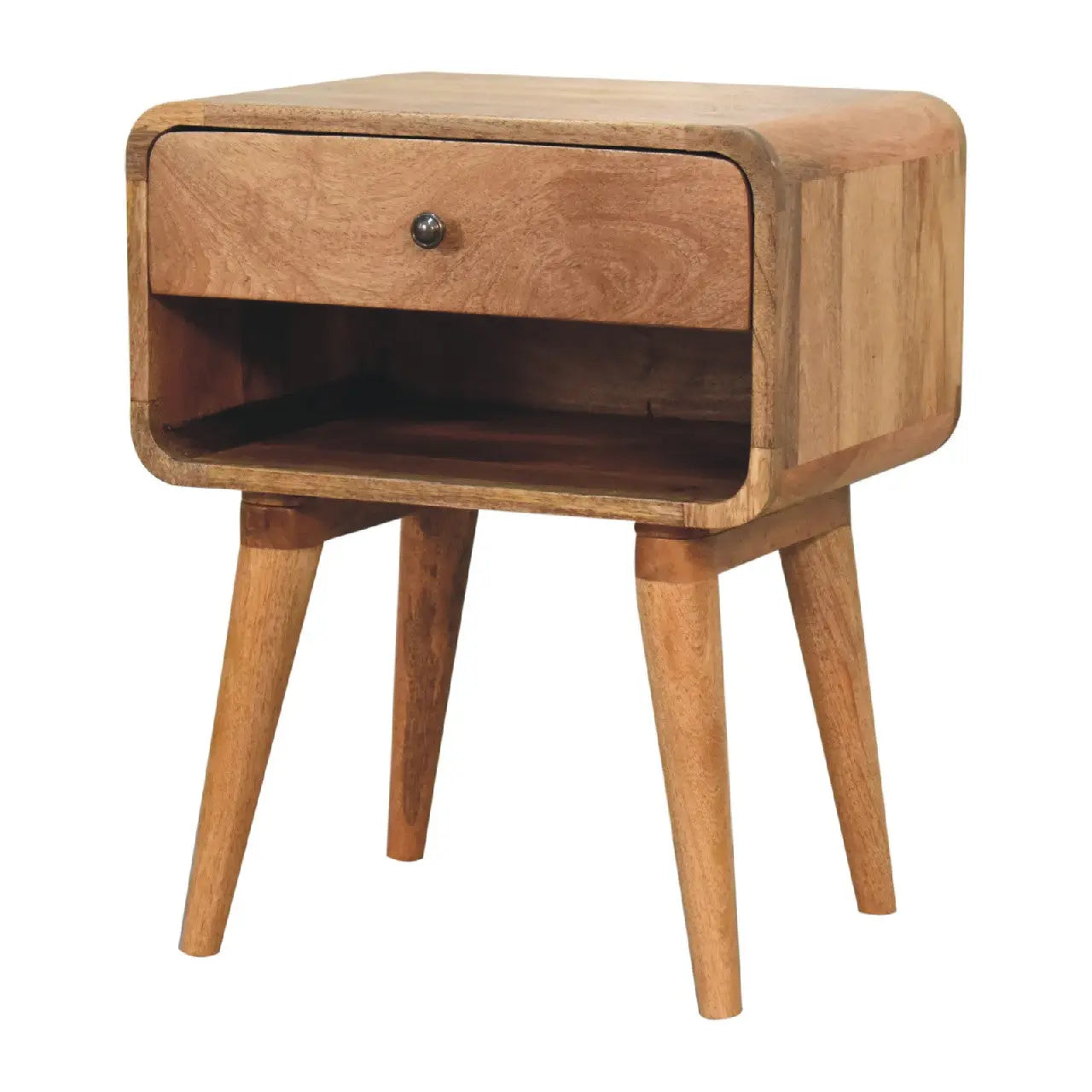 Curved Oak-ish Open Bedside - Living with Luxury