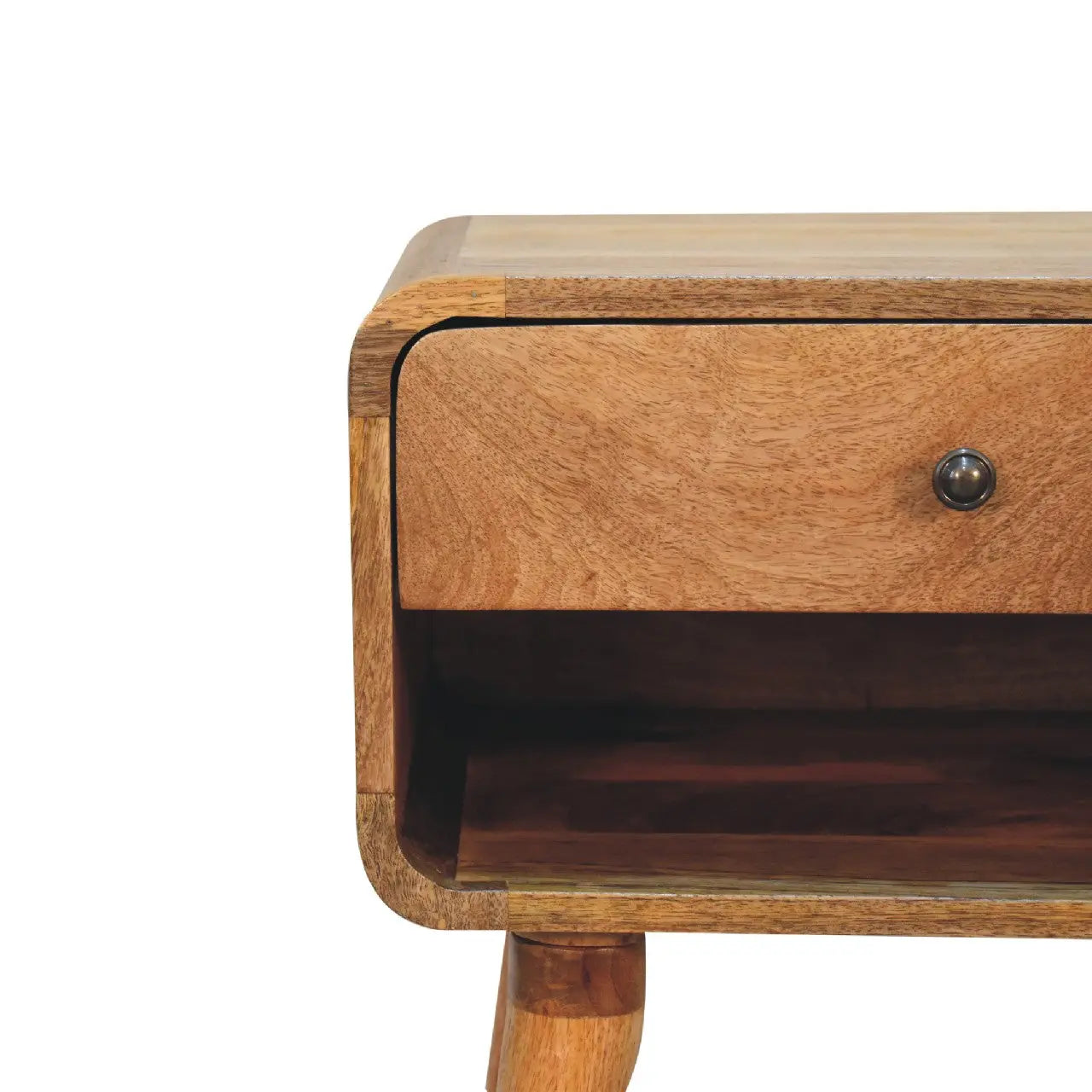 Curved Oak-ish Open Bedside - Living with Luxury