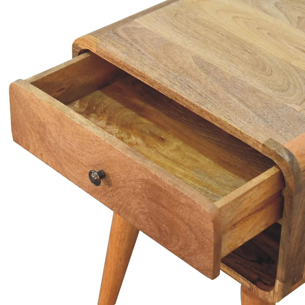 Curved Oak-ish Open Bedside - Living with Luxury