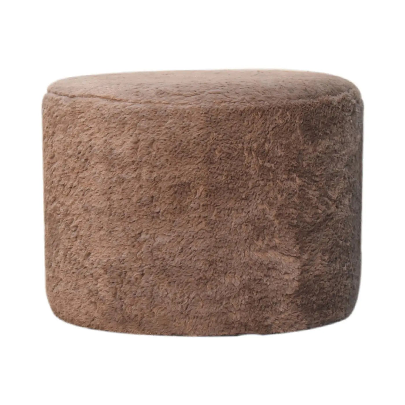 Mocha Faux Fur Round Footstool - Living with Luxury