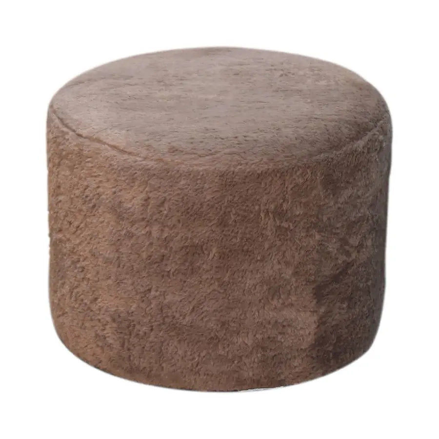 Mocha Faux Fur Round Footstool - Living with Luxury