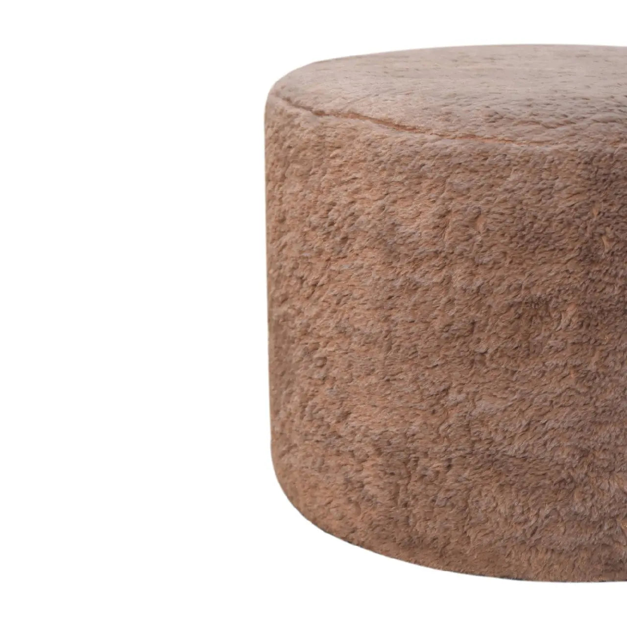 Mocha Faux Fur Round Footstool - Living with Luxury