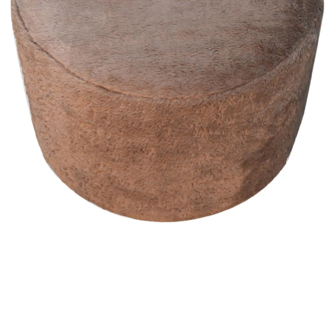 Mocha Faux Fur Round Footstool - Living with Luxury