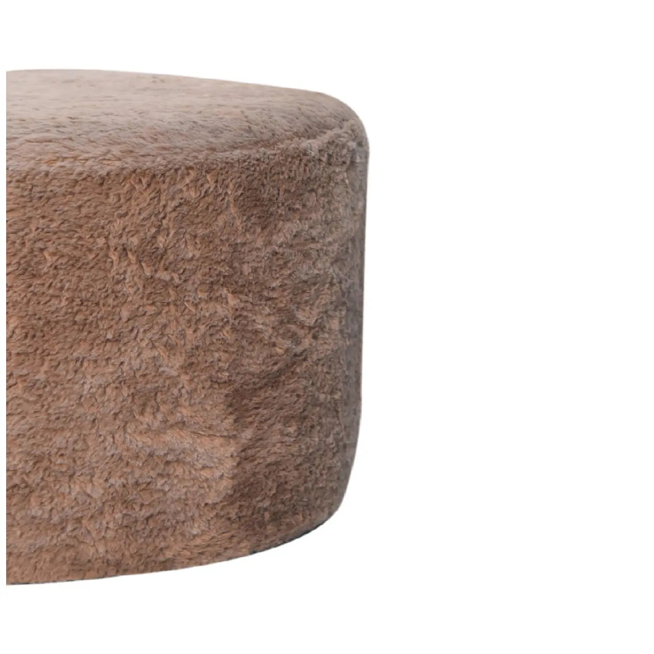 Mocha Faux Fur Round Footstool - Living with Luxury