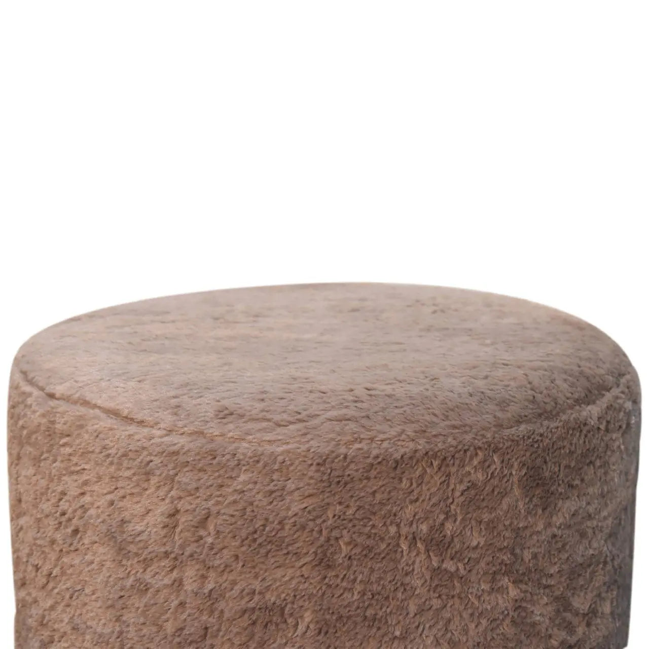 Mocha Faux Fur Round Footstool - Living with Luxury
