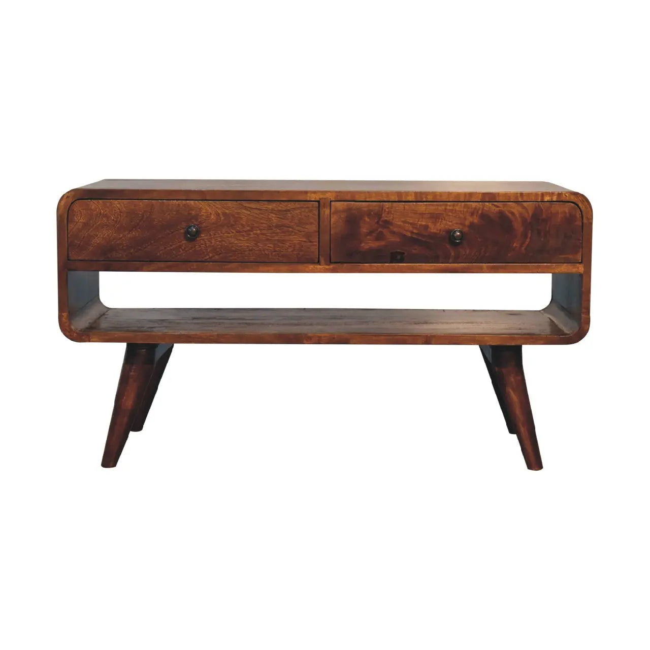 Reverse Curved Chestnut Media Unit - Living with Luxury