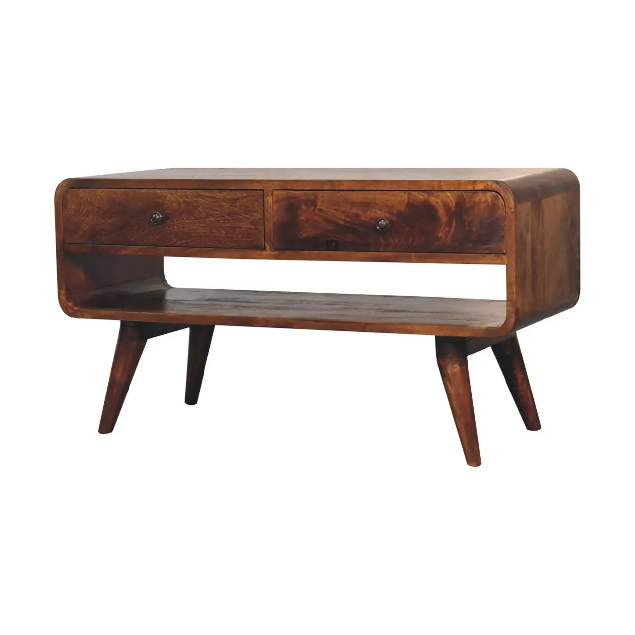 Reverse Curved Chestnut Media Unit - Living with Luxury