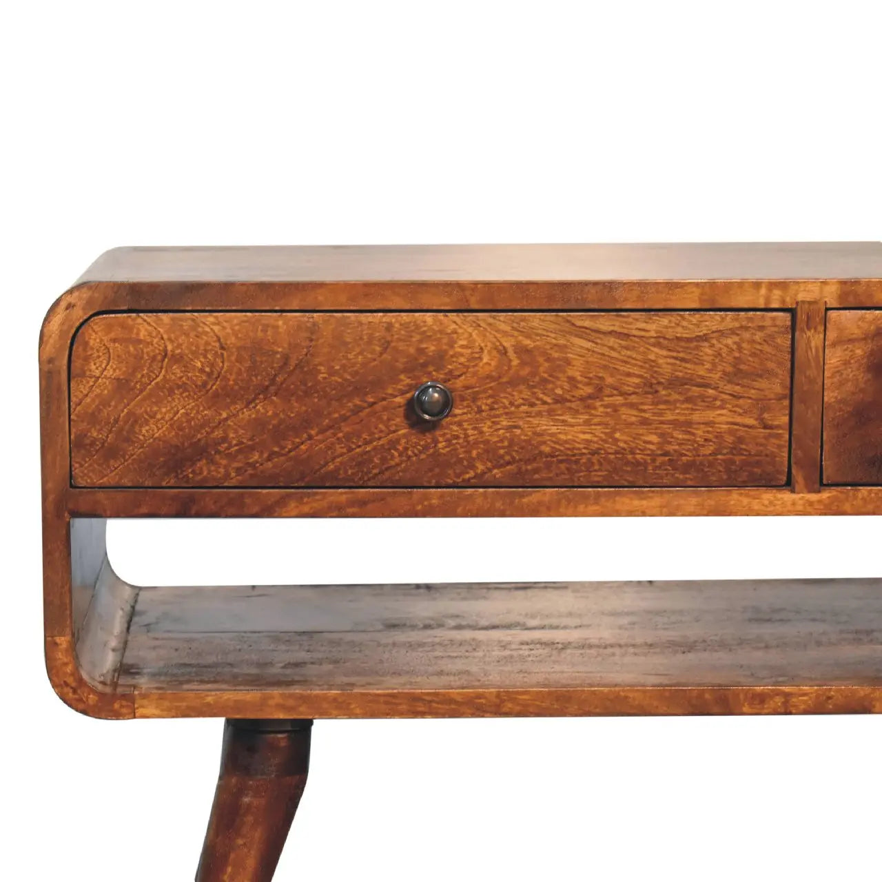 Reverse Curved Chestnut Media Unit - Living with Luxury