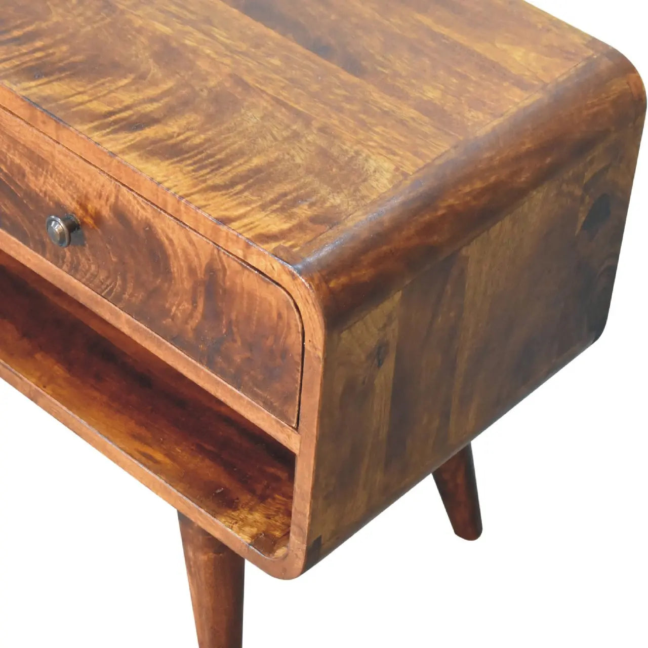 Reverse Curved Chestnut Media Unit - Living with Luxury