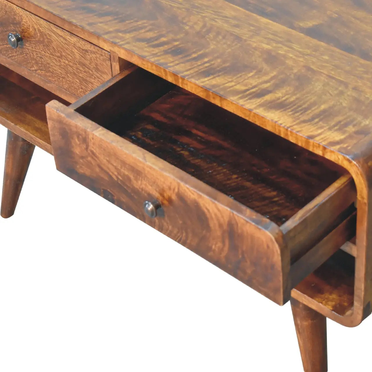Reverse Curved Chestnut Media Unit - Living with Luxury