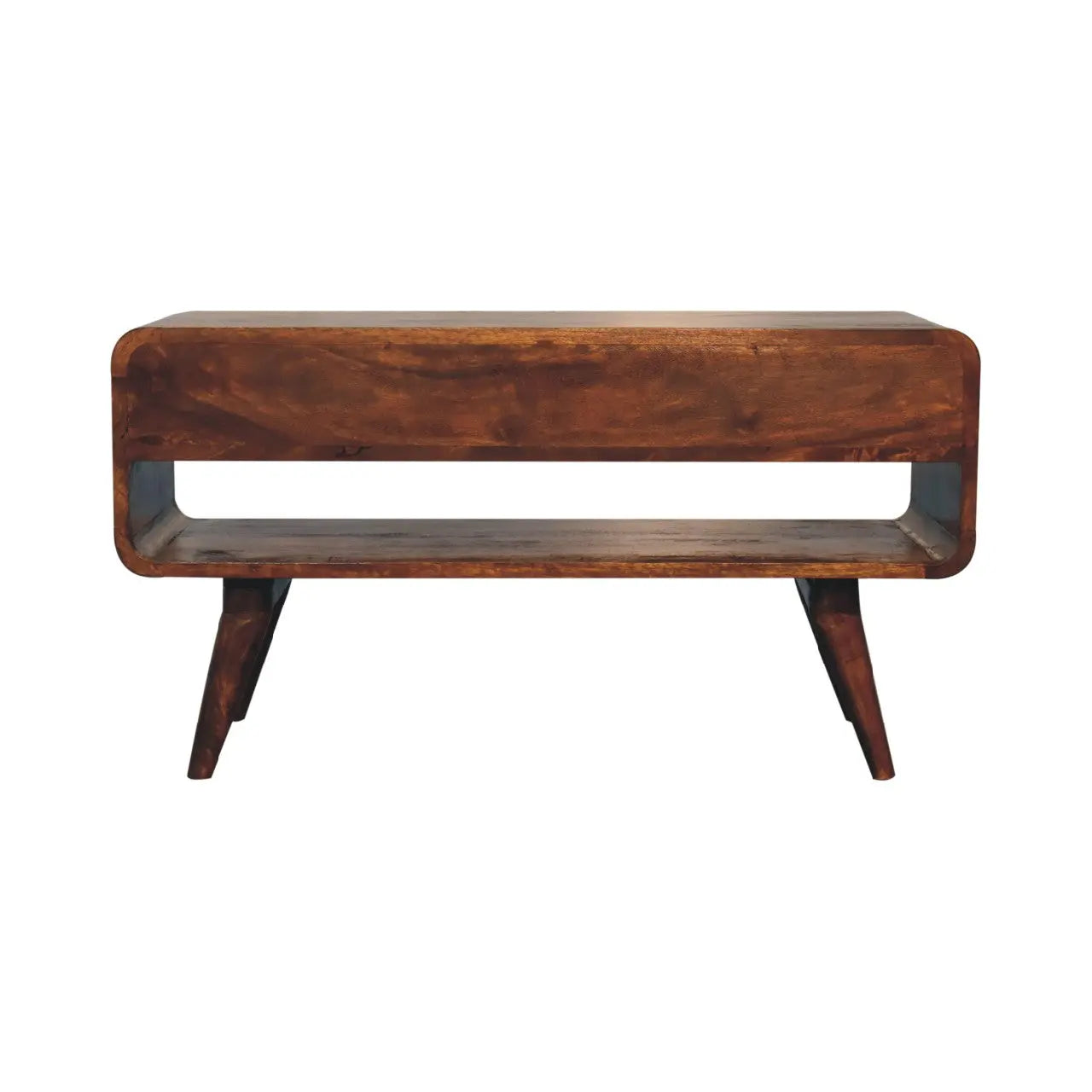 Reverse Curved Chestnut Media Unit - Living with Luxury