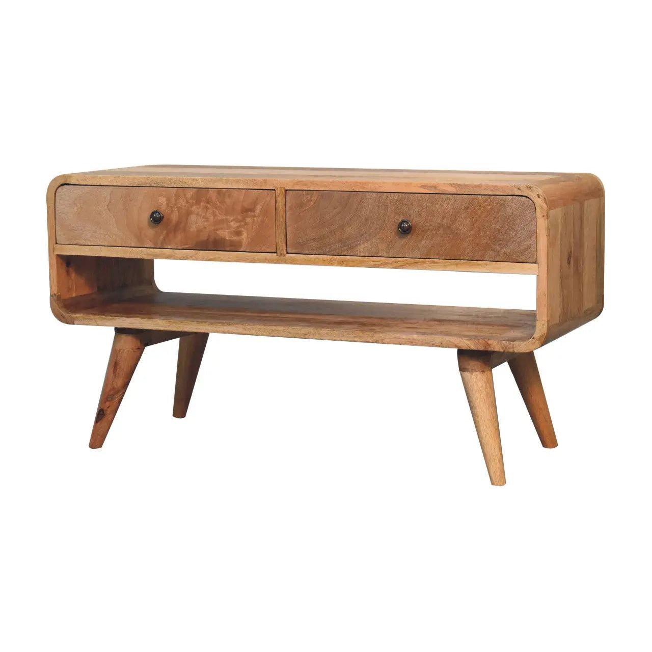Reverse Curve Oak-ish Media Unit - Living with Luxury