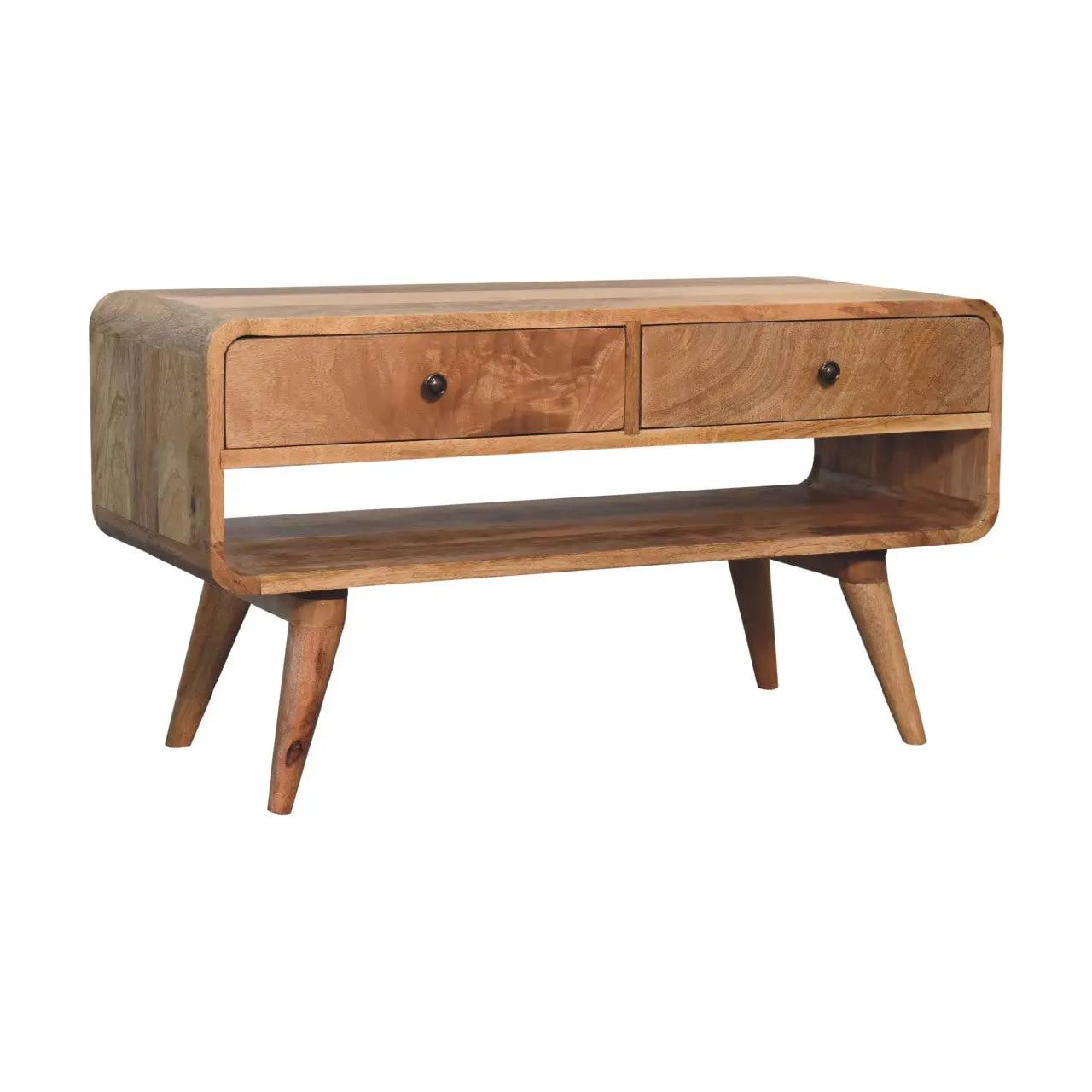 Reverse Curve Oak-ish Media Unit - Living with Luxury