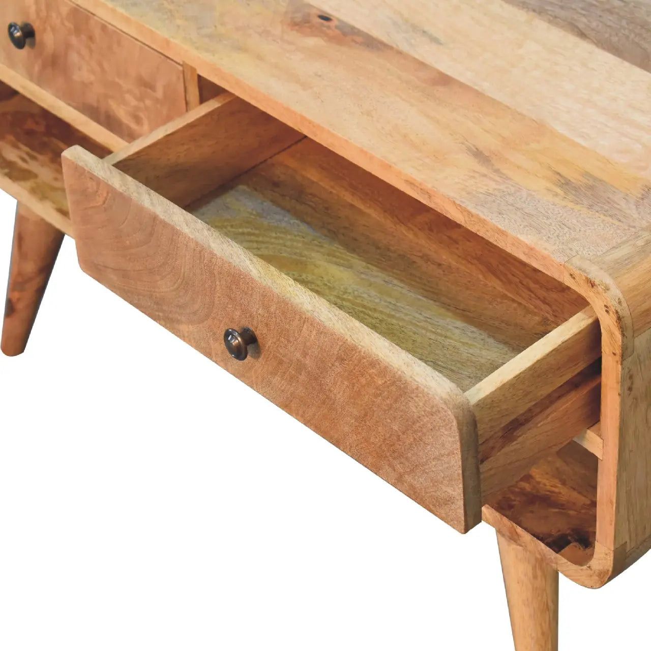Reverse Curve Oak-ish Media Unit - Living with Luxury