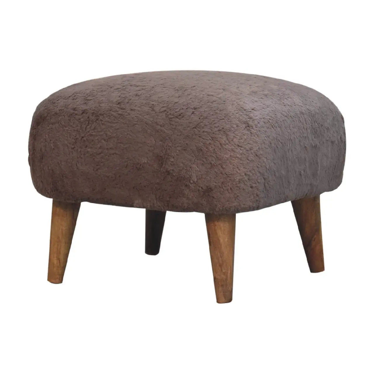 Mocha Faux Fur Square Stool - Living with Luxury