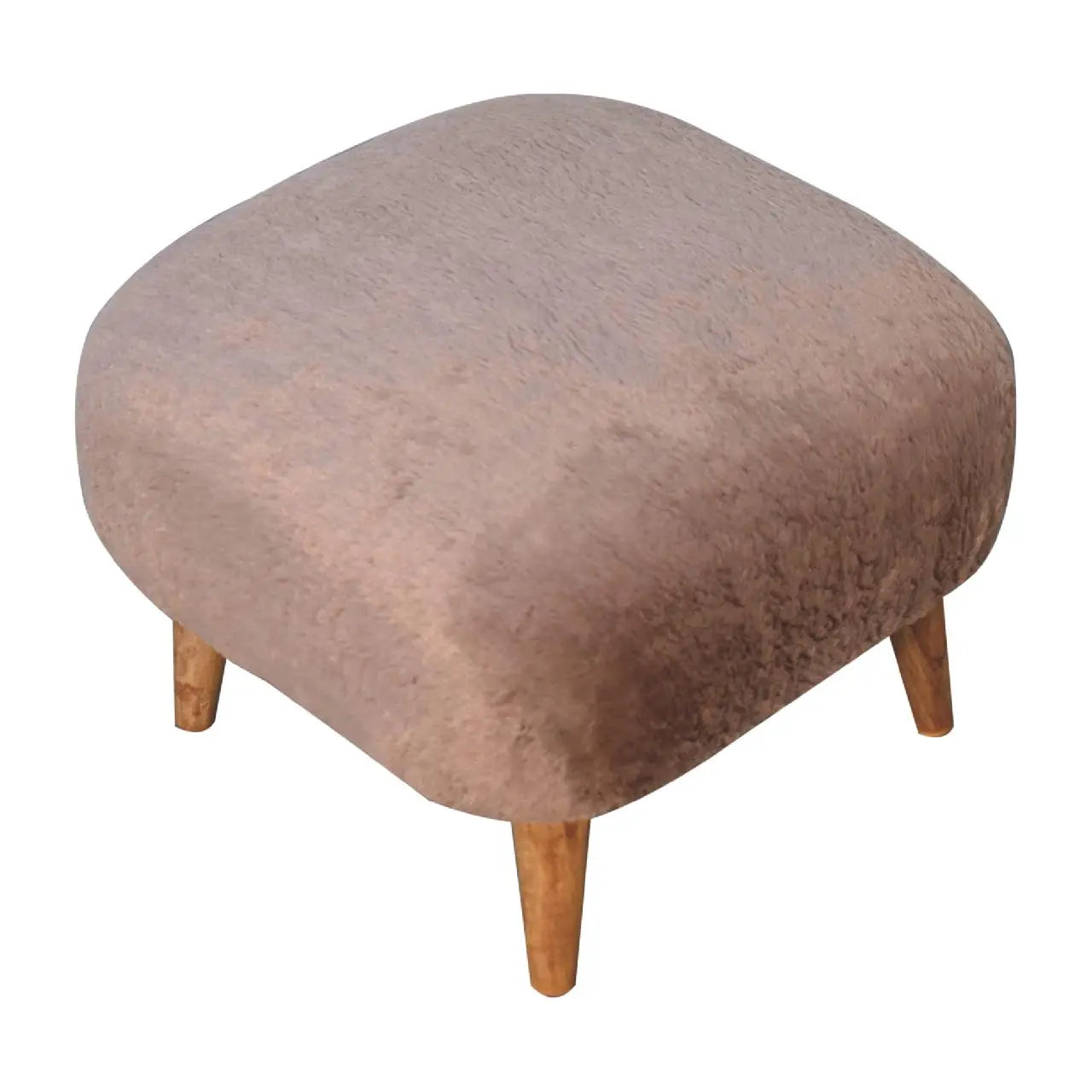 Mocha Faux Fur Square Stool - Living with Luxury