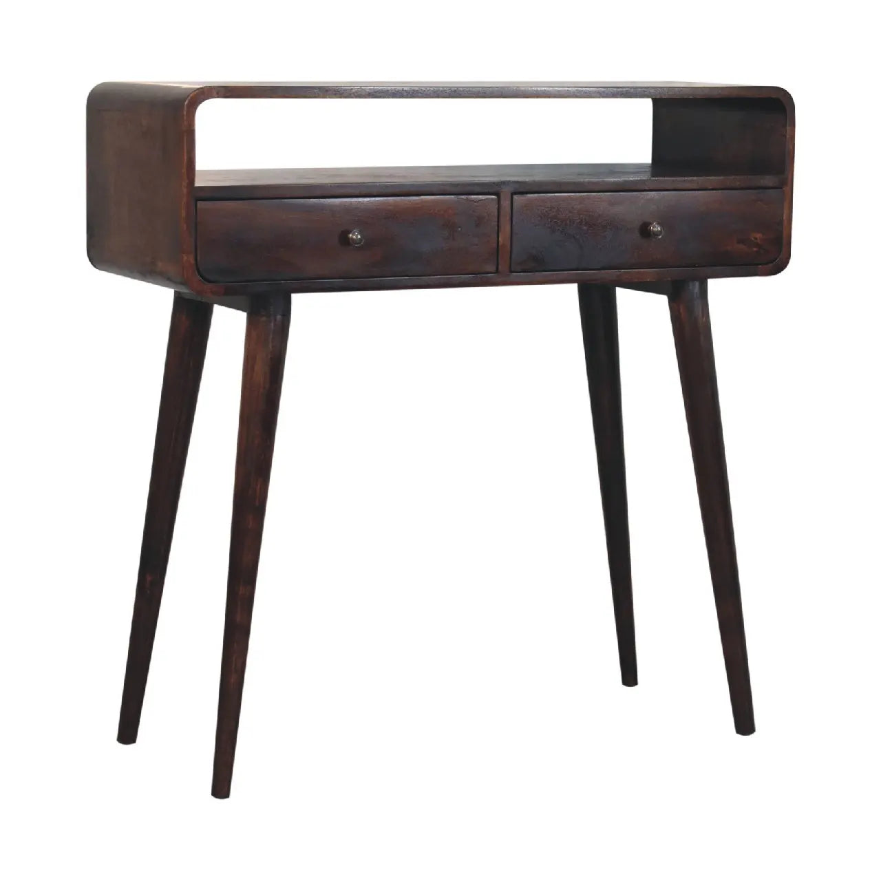 Curved Light Walnut Console Table - Living with Luxury
