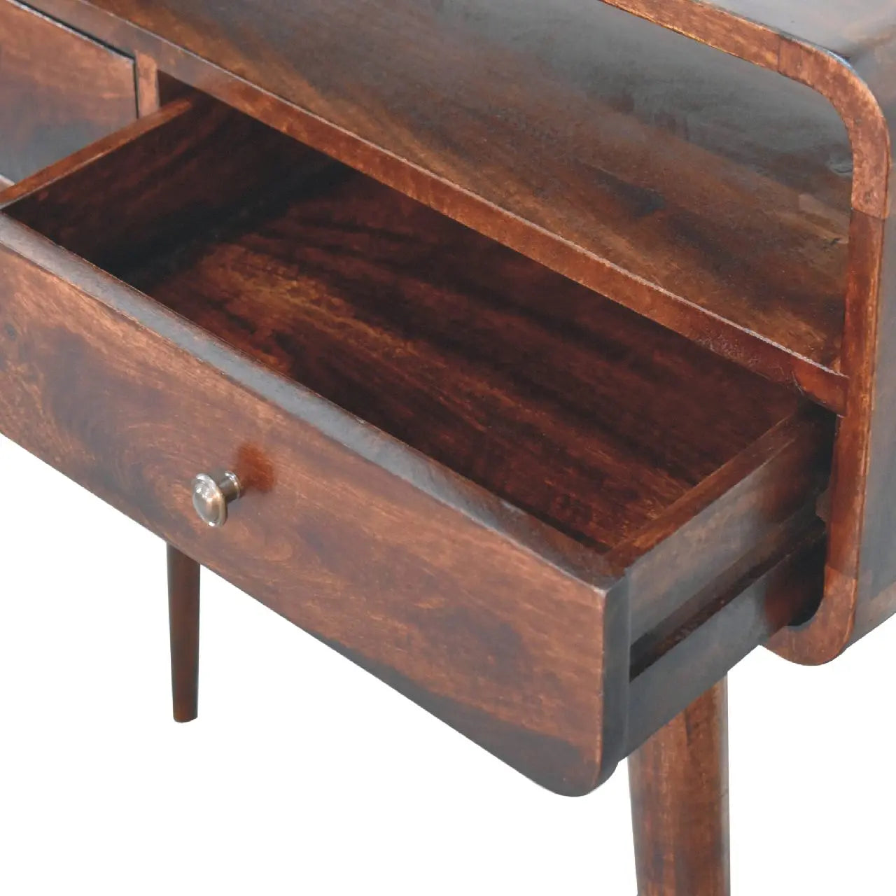 Curved Light Walnut Console Table - Living with Luxury
