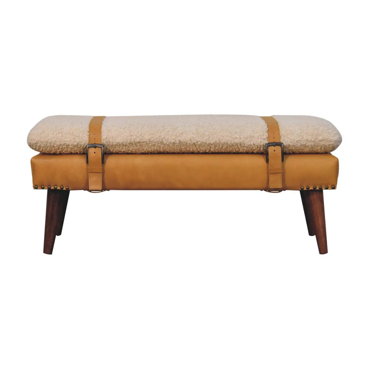Boucle x Tan Leather Bench - Living with Luxury
