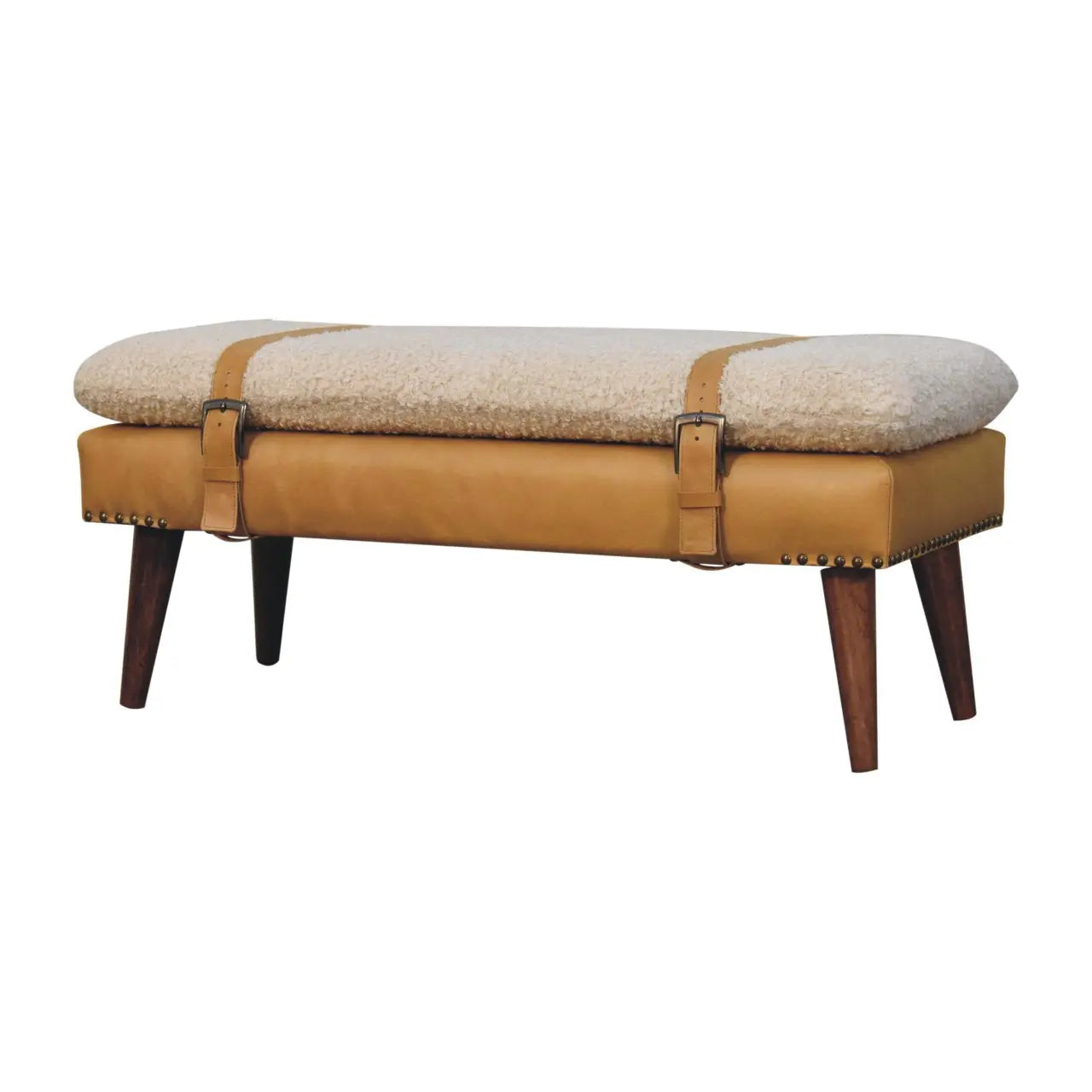 Boucle x Tan Leather Bench - Living with Luxury