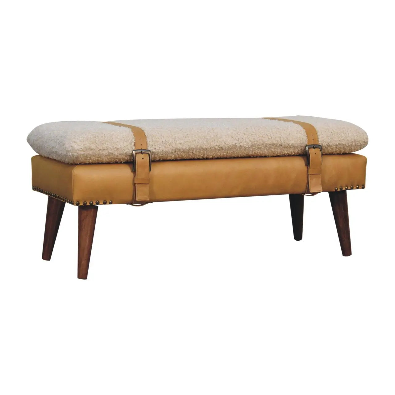 Boucle x Tan Leather Bench - Living with Luxury