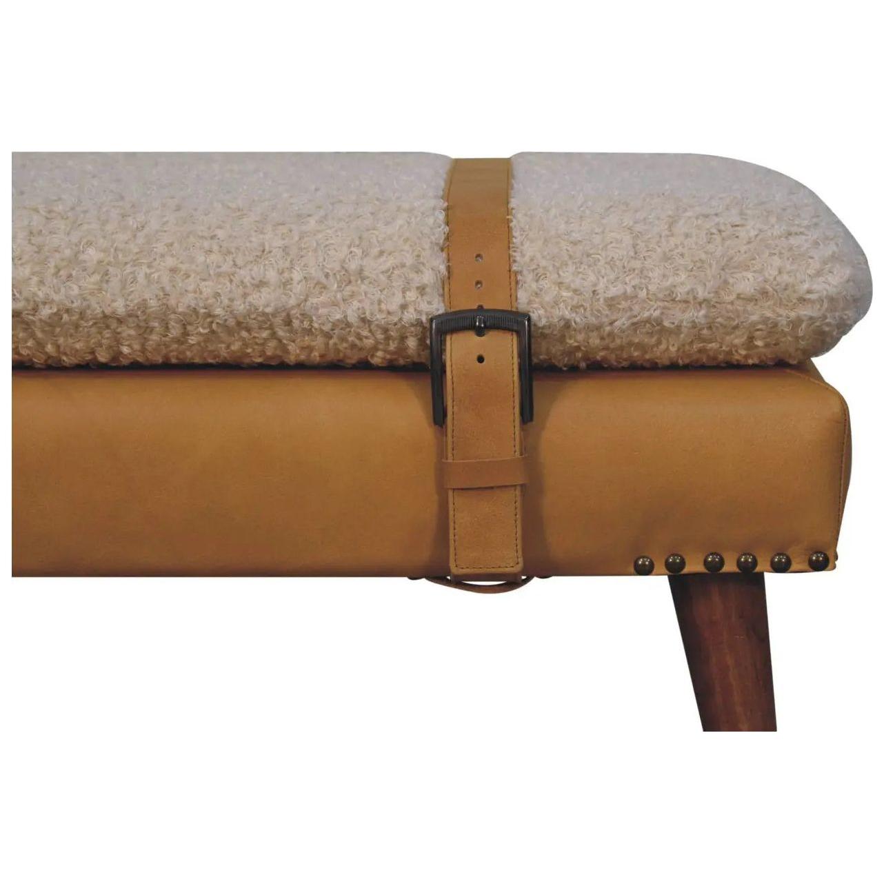 Boucle x Tan Leather Bench - Living with Luxury